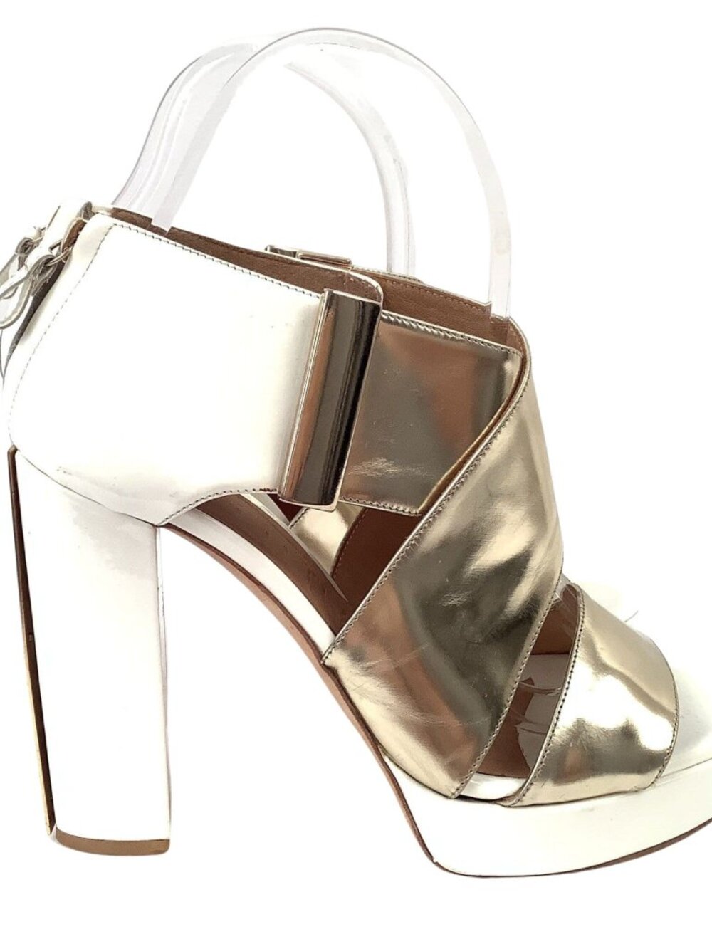 Vintage Y2K Platform Heels White Gold Size 8 Chunky Party Shoes